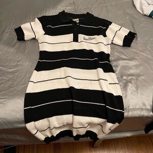 Black and White Striped Polo Dress